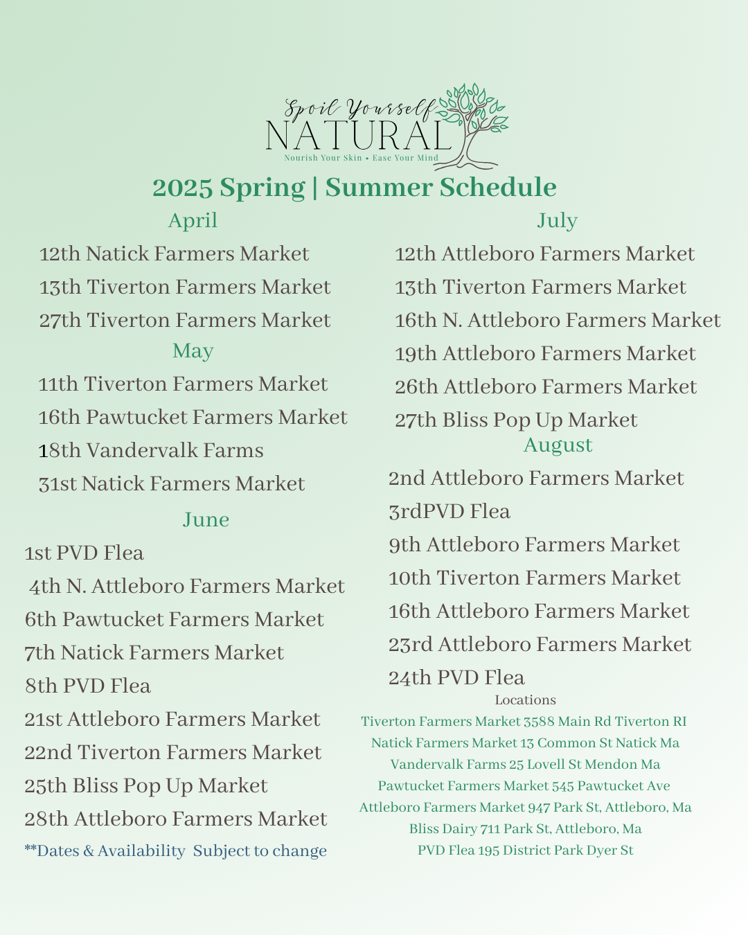 Spring Summer Schedule