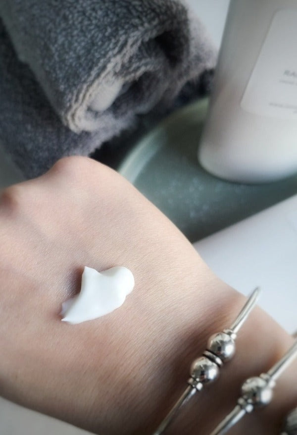 Cream on the back of a hand to show texture